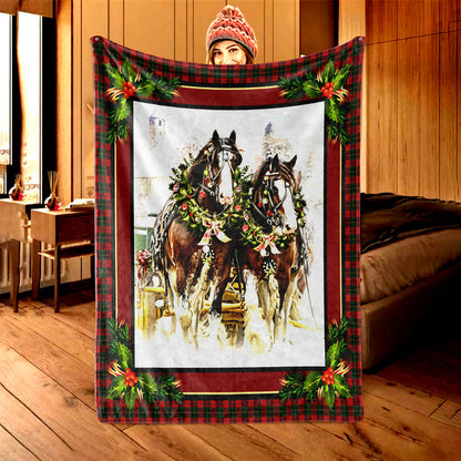 Holiday Horse flannel Christmas throw blanket