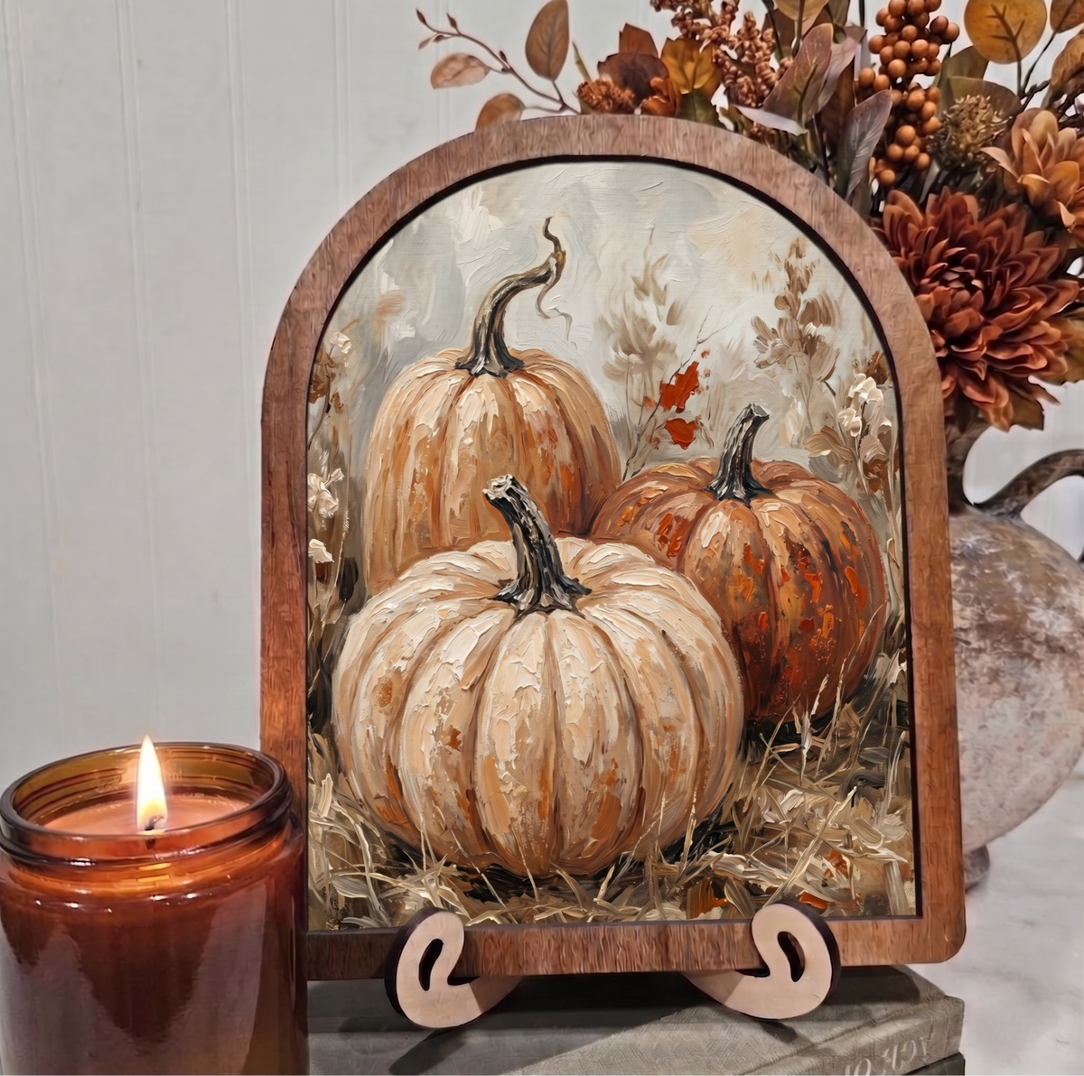 Pumpkin trio framed art for fall and Halloween decor