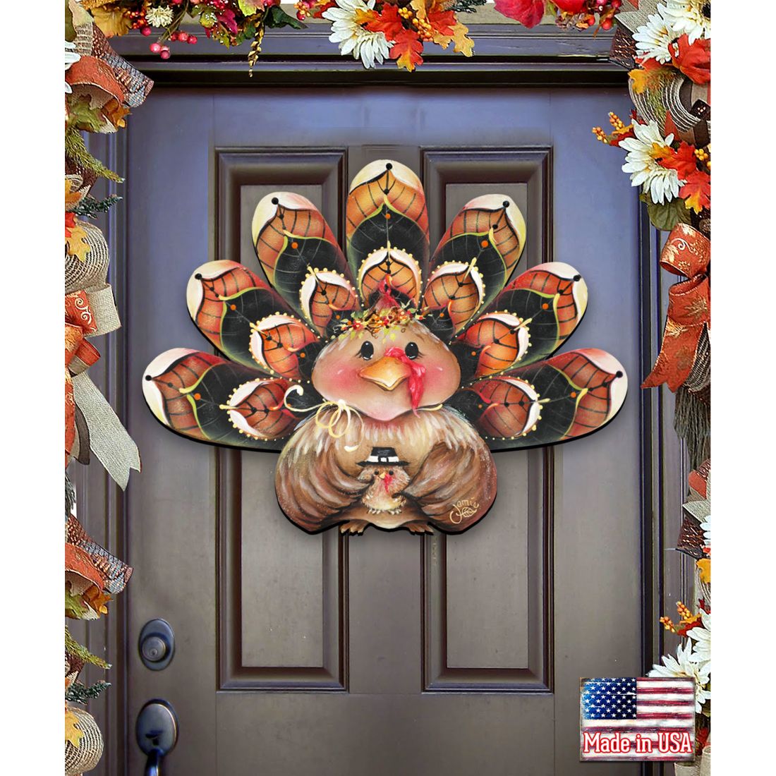 Be Thankful turkey wooden door hanger for Thanksgiving