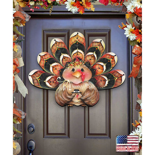 Be Thankful turkey wooden door hanger for Thanksgiving