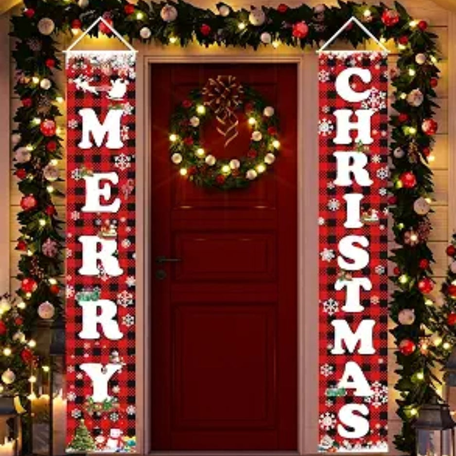 Merry Christmas porch banners for front door