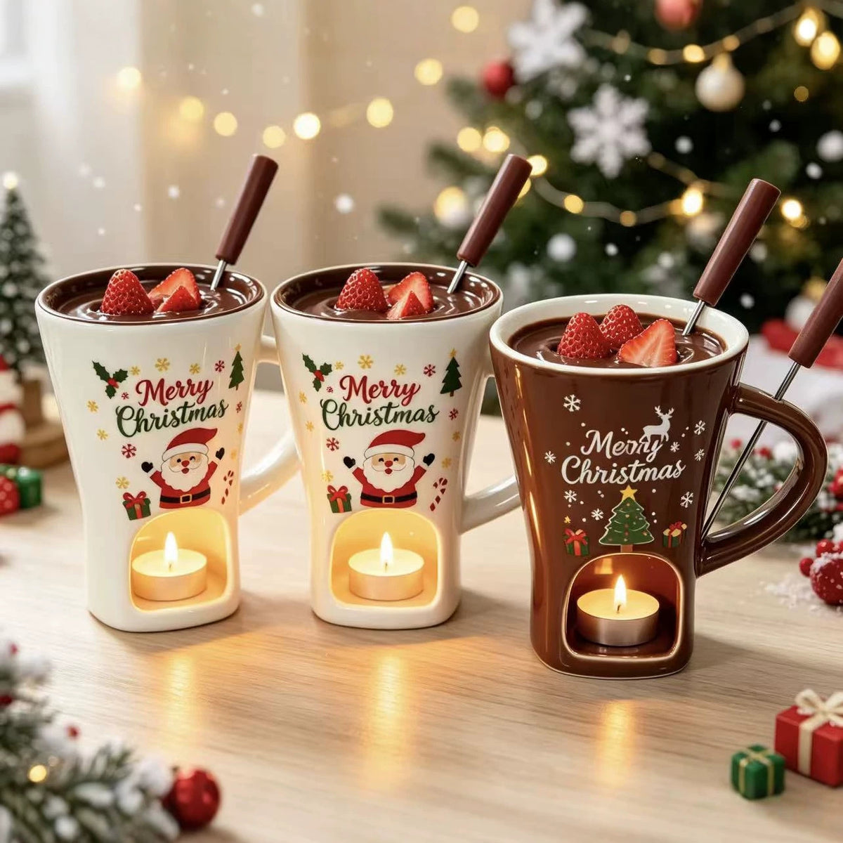 Christmas ceramic mug with tea light warmer
