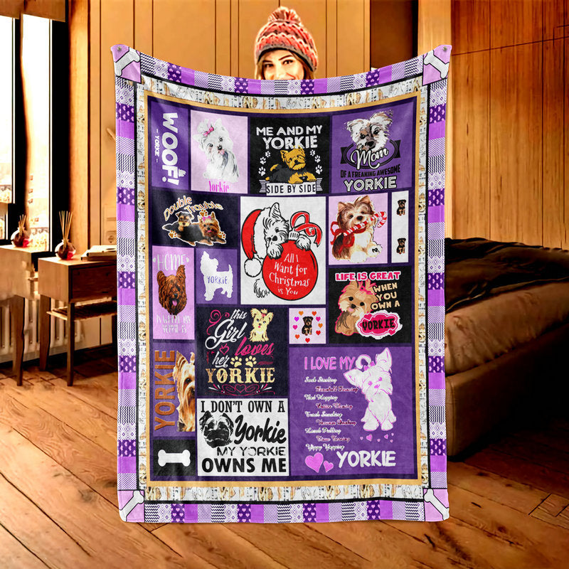 Purple Yorkie flannel Christmas throw blanket