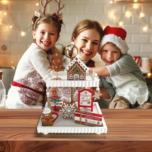 Gingerbread tiered tray Christmas decor set