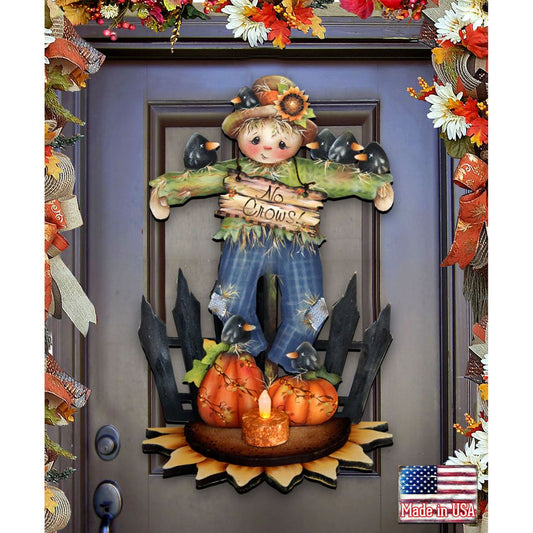 No Crows scarecrow wooden door hanger