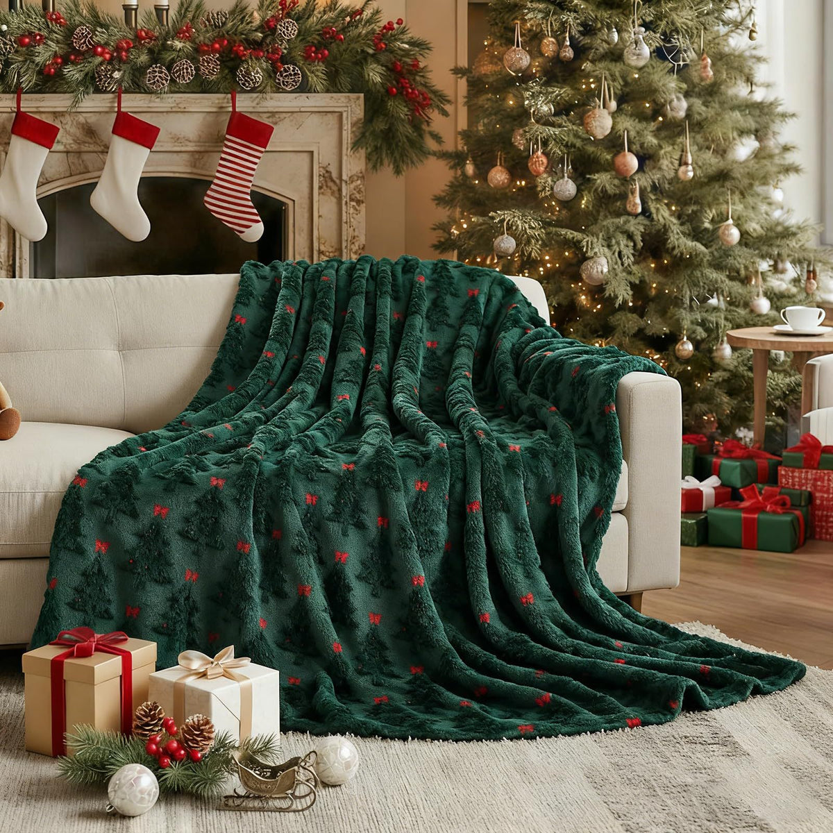 Soft plush embroidered Christmas throw blanket