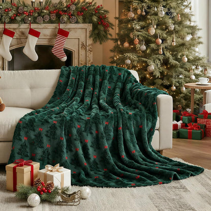 Soft plush embroidered Christmas throw blanket