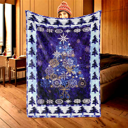 Purple Christmas Tree flannel Christmas throw blanket