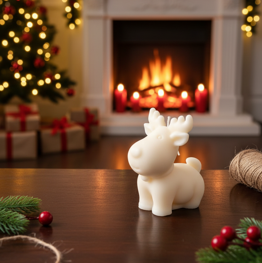 Reindeer-shaped soy Christmas candle