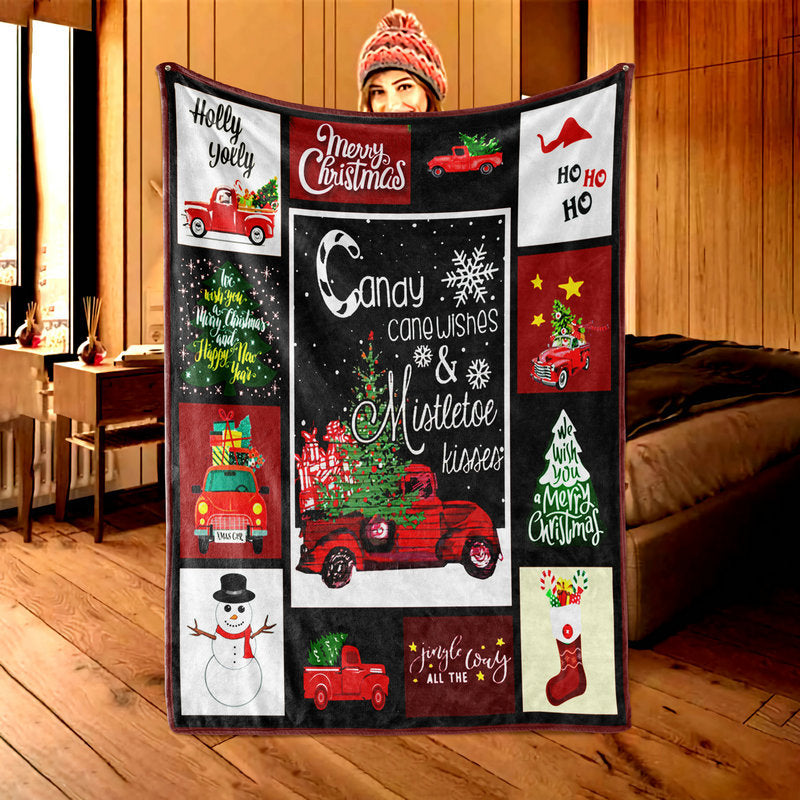 Candy Cane Wishes flannel Christmas throw blanket