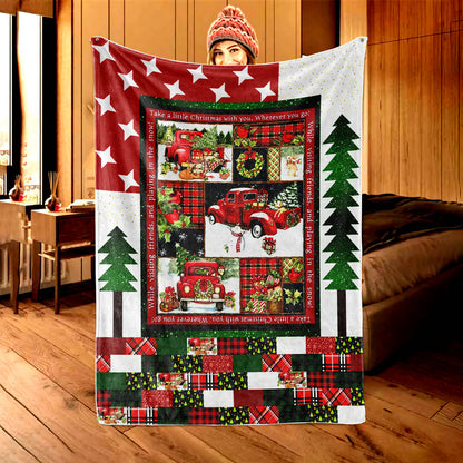Three Christmas Trucks flannel Christmas throw blanket