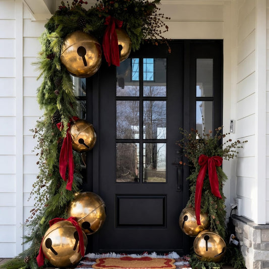 Gold inflatable Christmas ball set with burgundy velvet bows
