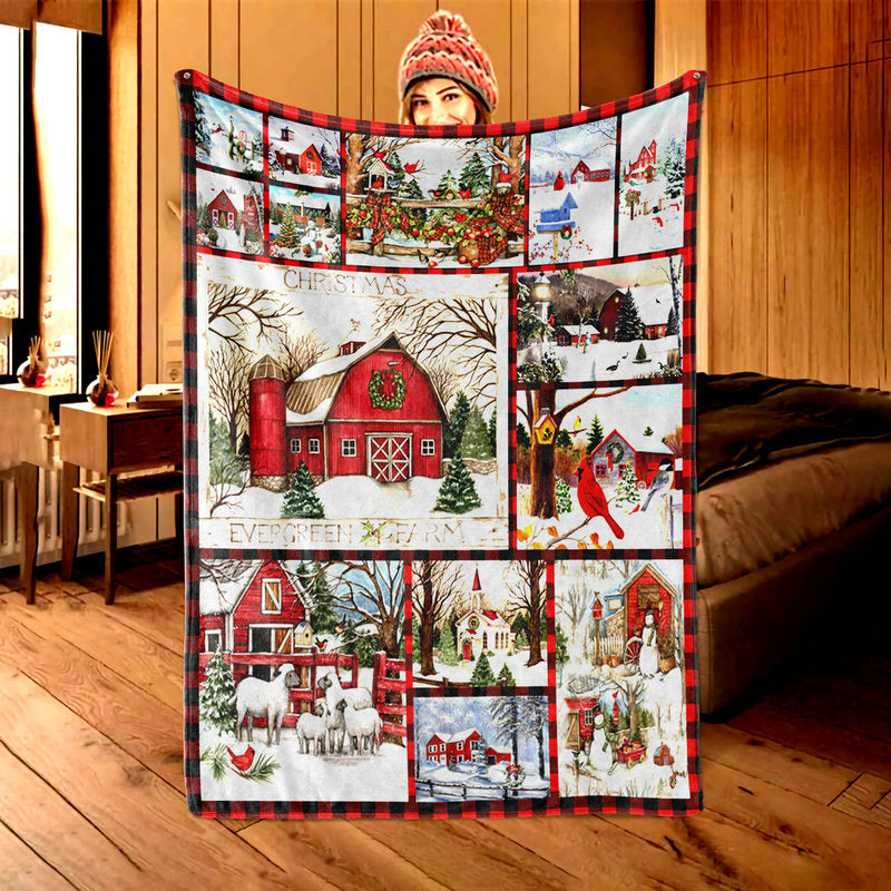 Christmas Barn flannel Christmas throw blanket