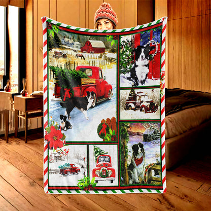 Truck & Dogs flannel Christmas throw blanket